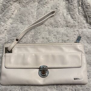 Perlina White Leather Clutch Wristlet